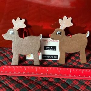 Set of 2 Hand Painted Wooden Red Nosed Reindeer Ornaments -Can Be Personalized